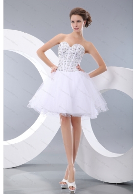 Beading and Ruffles Quinceanera Dress and Rhinestones White Short Dama Dresses and Spaghetti Straps Embroidery Little Girl Dress