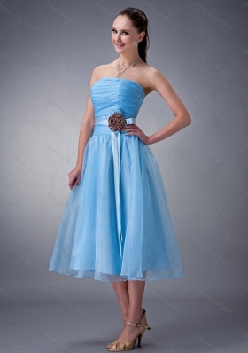 Beading and Ruffles Quinceanera Dress and Strapless Knee Length Baby Blue Dama Dresses and Rufles Cute Flower Girl Dress