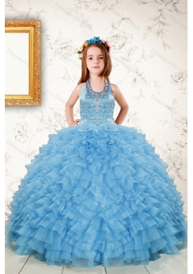 Beading Floor Length Quinceanera Dress and Champagne Short Prom Dresses and Ruffles Halter Top Pageant Dresses for Little Girl