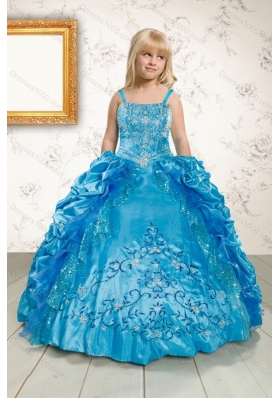 Embroidery and Pick Ups Quinceanera Dress and Ruching Short Dama Dresses and Spaghetti Straps Teal Little Girl Dress