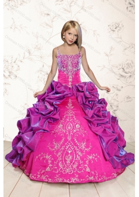 Multi Color Embroidery and Bubbles Quinceanera Dress and Ruching Short Dama Dresses and Spaghetti Straps Bubbles Little Girl Dress