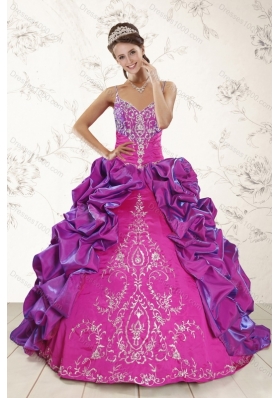 Multi Color Embroidery and Bubbles Quinceanera Dress and Ruching Short Dama Dresses and Spaghetti Straps Bubbles Little Girl Dress