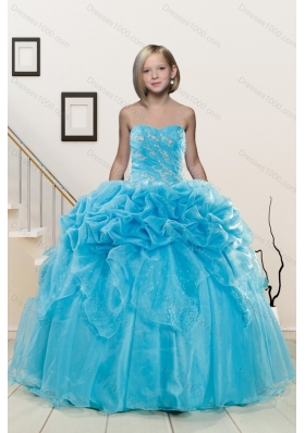 Pick Ups and Embriodery Baby Blue Quinceanera Dress and Ruching Short Dama Dresses and Embroidery Baby Blue Little Girl Dress