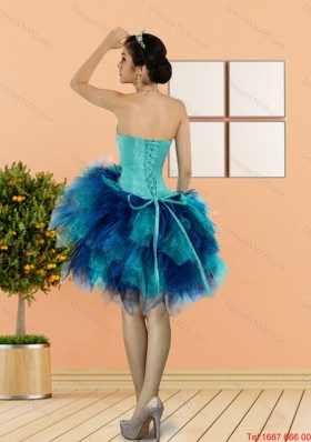 2015 New Style Beading and Ruffles Sweetheart Dama Dresses in Multi Color