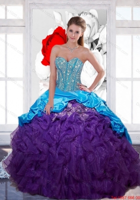 Multi Colored Sweetheart Beading and  Ruffled Layers Quinceanera Gown for 2015 Spring