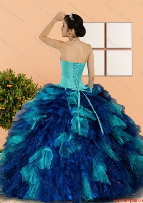 Multi Colored Sweetheart Beading and Ruffles Quinceanera Dresses in Multi Color