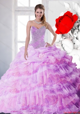 2015 New Style Lilac Quinceanera Gown with Beading and Ruffled Layers