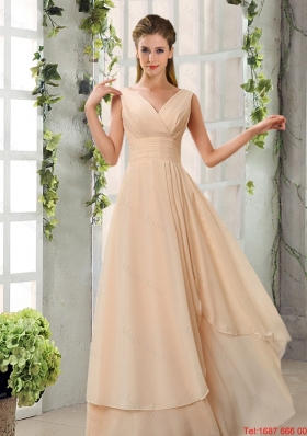 2016 Summer Discount Champagne Ruching Chiffon Dama Dresses