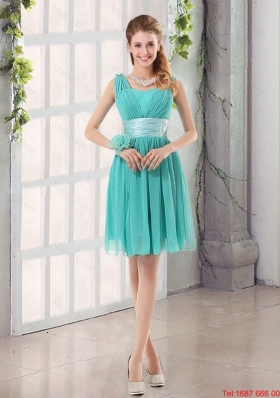 2016 Summer Popular A Line Ruching Lace Up Dama Dresses in Aqua Blue