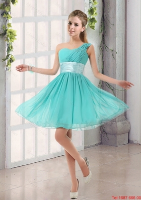 2016 Summer Popular A Line Ruching Lace Up Dama Dresses in Aqua Blue