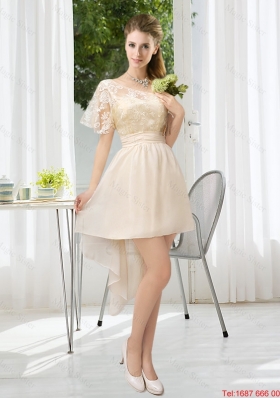 2016 Summer Popular Champagne Chiffon Lace Up Dama Dress