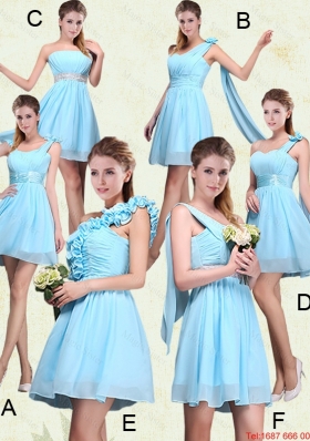 2016 Winter Perfect Ruching Chiffon Aqua Blue Dama Dresses with Mini Length