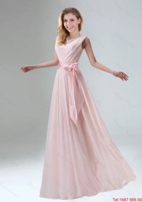 2016 Winter Pretty Chiffon Light Pink Empire Dama Dress with Ruching