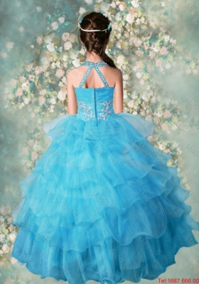 2015 Winter Pretty Halter Top Mini Quinceanera Dresses with Beading and Ruffled Layers