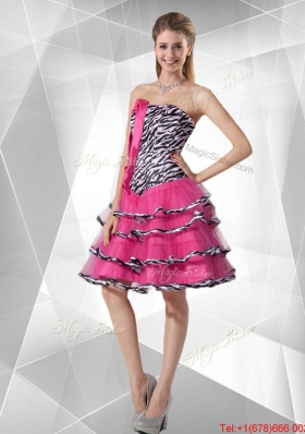 2016 Spring Discount A Line Strapless Zebra Dama Dresses with Ruffled Layers