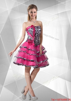 2016 Spring Discount A Line Strapless Zebra Dama Dresses with Ruffled Layers