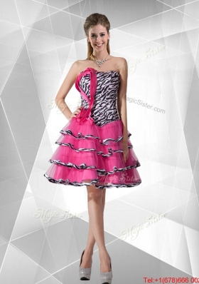 2016 Spring Discount A Line Strapless Zebra Dama Dresses with Ruffled Layers