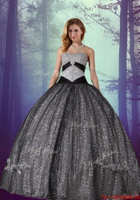 2016 Spring Discount Sweetheart Floor Length Sequined Detachable Quinceanera Dresses with Appliques