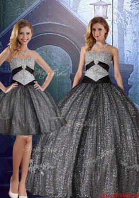 2016 Spring Discount Sweetheart Floor Length Sequined Detachable Quinceanera Dresses with Appliques