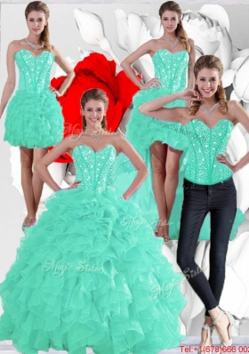 2016 Summer Pretty Ruffles and Beaded Quinceanera Dresses in Apple Green