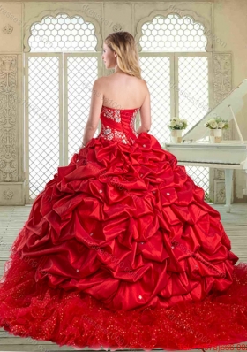 Perfect Brush Train Sweet 16 Dresses with Beading and Pick Ups