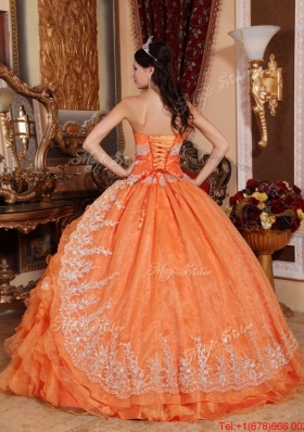 2016 Gorgeous Orange Red Ball Gown Floor Length Quinceanera Dresses