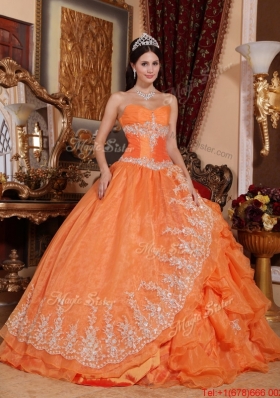 2016 Gorgeous Orange Red Ball Gown Floor Length Quinceanera Dresses