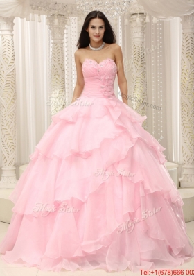 2016 Popular Beading and Ruffles Baby Pink Quinceanera Dresses