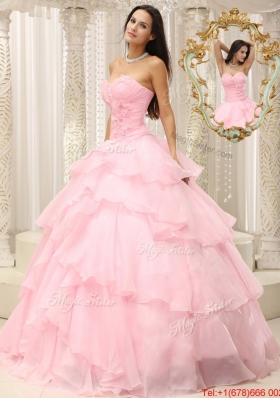 2016 Popular Beading and Ruffles Baby Pink Quinceanera Dresses