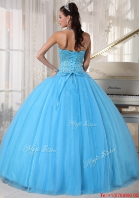 Exclusive Sky Blue Ball Gown Floor Length Quinceanera Dresses