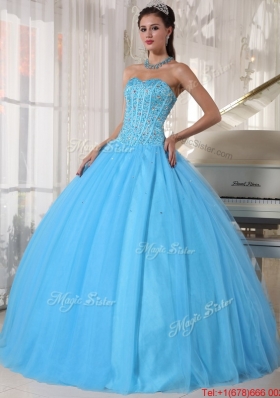 Exclusive Sky Blue Ball Gown Floor Length Quinceanera Dresses