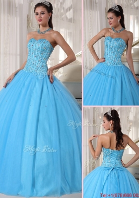 Exclusive Sky Blue Ball Gown Floor Length Quinceanera Dresses