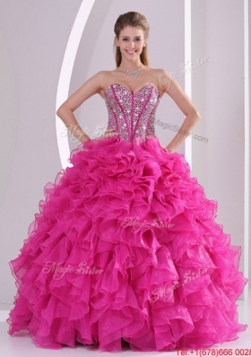 Popular Ruffles and Beading Quinceanera Gowns in Fuchsia