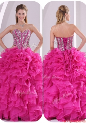 Popular Ruffles and Beading Quinceanera Gowns in Fuchsia