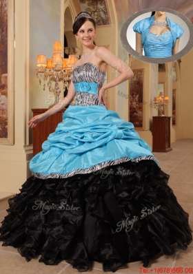 2016 New Style Blue and Black Ball Gown Strapless Quinceanera Dresses