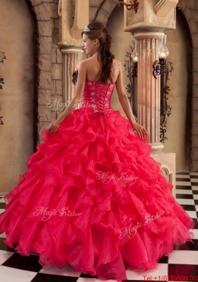 2016 Popular Coral Red Sweetheart Quinceanera Gowns with Beading