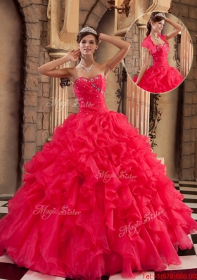 2016 Popular Coral Red Sweetheart Quinceanera Gowns with Beading