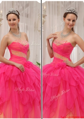 Classical Hot Pink Strapless Quinceanera Gowns with Beading