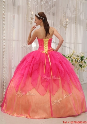 Classical Hot Pink Strapless Quinceanera Gowns with Beading