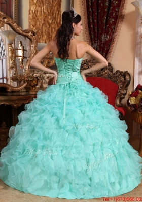 Designer Beading and Ruffles Quinceanera Dresses in Apple Green