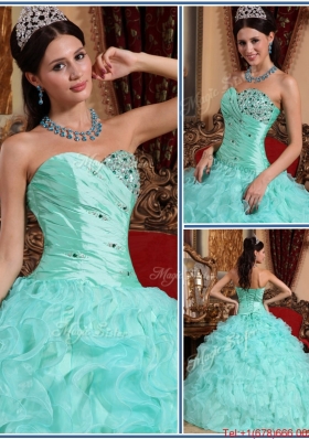 Designer Beading and Ruffles Quinceanera Dresses in Apple Green