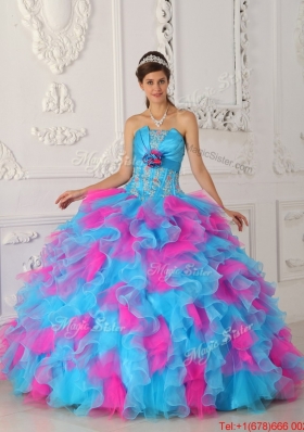 Designer Multi Color Floor Length Appliques Quinceanera Dresses