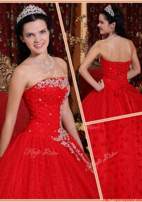 Designer Red Ball Gown Strapless Quinceanera Dresses