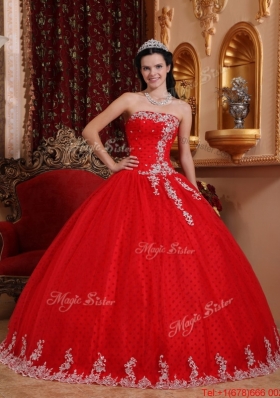 Designer Red Ball Gown Strapless Quinceanera Dresses