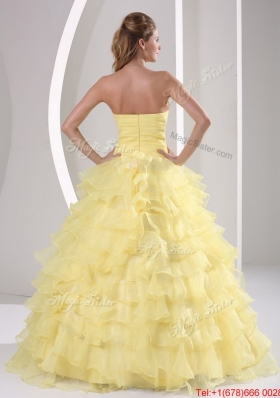 Designer Sweetheart Quinceaners Gowns with Appliques and Ruffled Layers