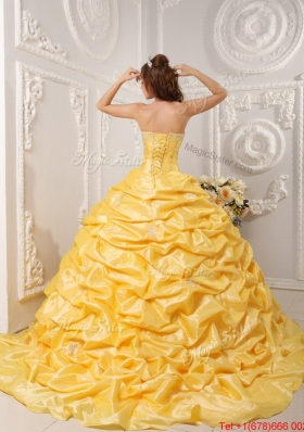 Elegant Ball Gown Court Train Appliques and Beading Quinceanera Dresses