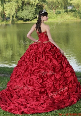 Exclusive Appliques and Pick Ups Brush Train Quinceanera Dresses