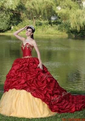 Exclusive Appliques and Pick Ups Brush Train Quinceanera Dresses