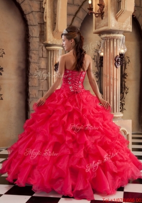 Fall Fashionable Red Sweetheart Quinceanera Gowns with Ruffles