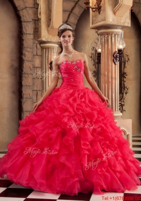 Fall Fashionable Red Sweetheart Quinceanera Gowns with Ruffles